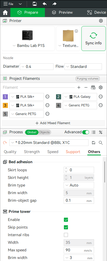 Bambu Studio brim and skirt settings