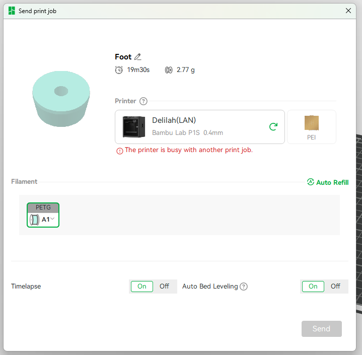 Bambu Studio send print job dialog