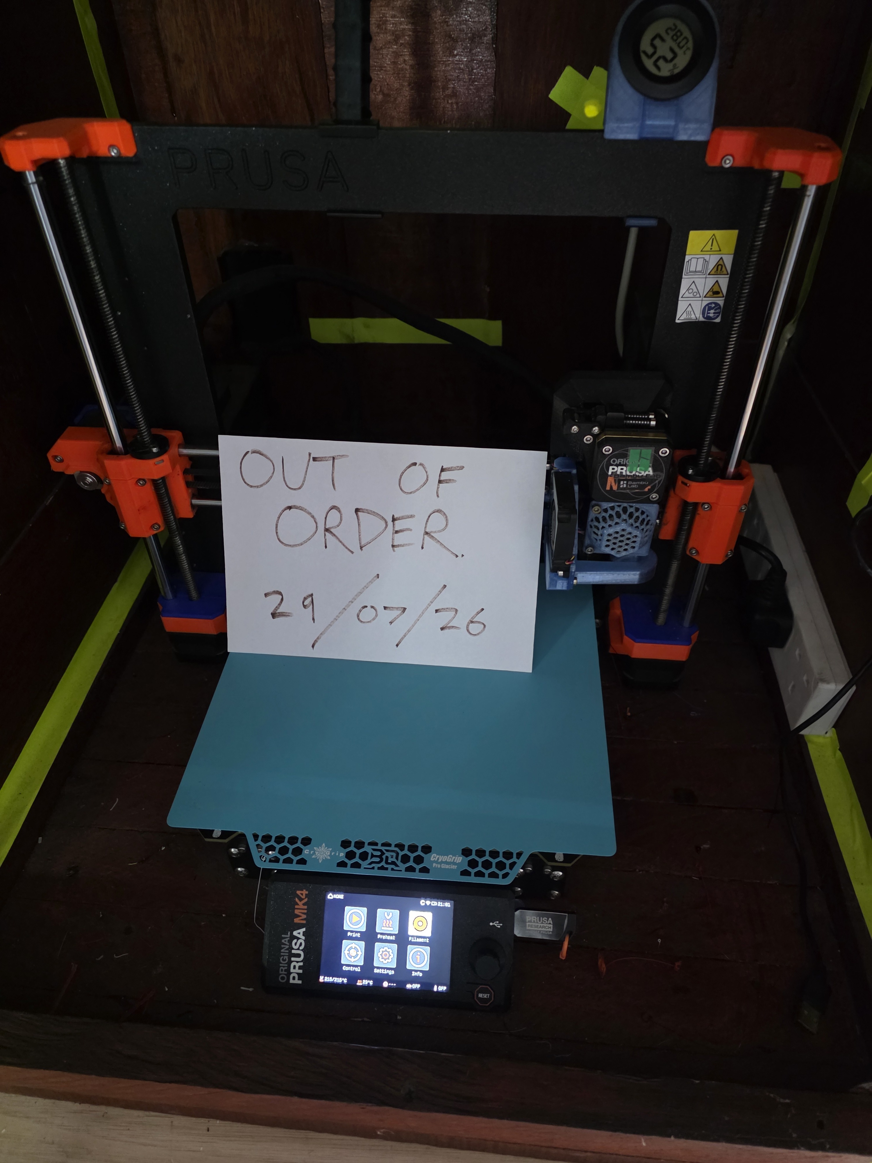 Out-of-order sign on a Prusa MK4
