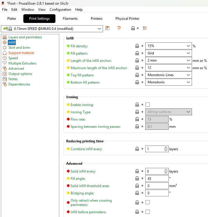 PrusaSlicer infill settings