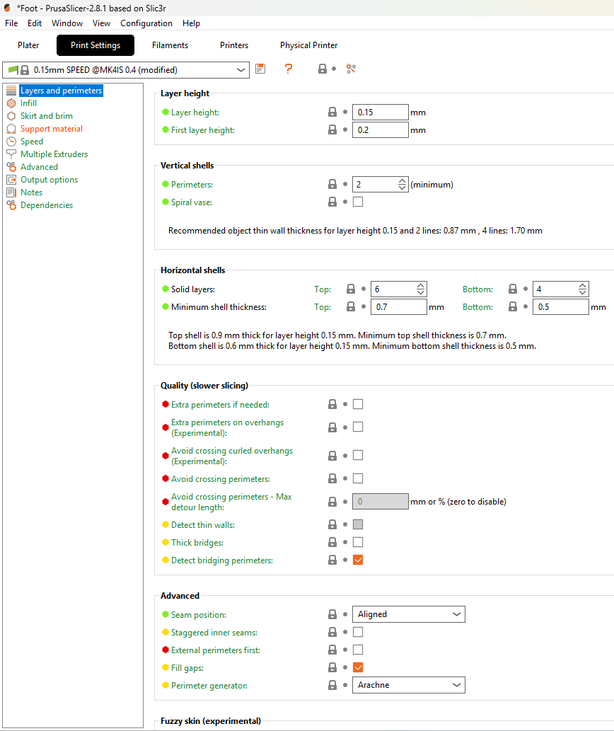 PrusaSlicer layers and perimeters settings