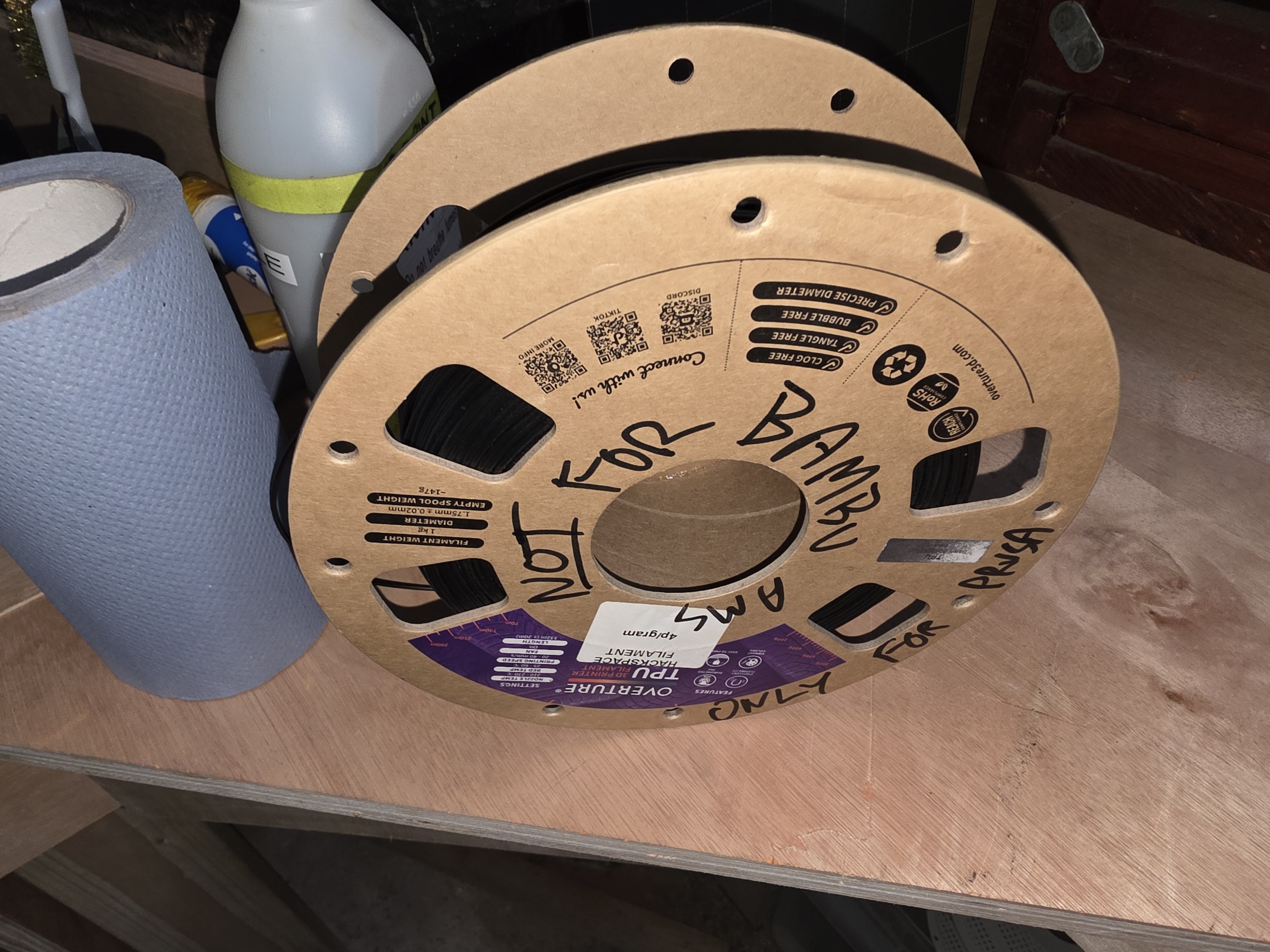 TPU cardboard spool labelled not for AMS